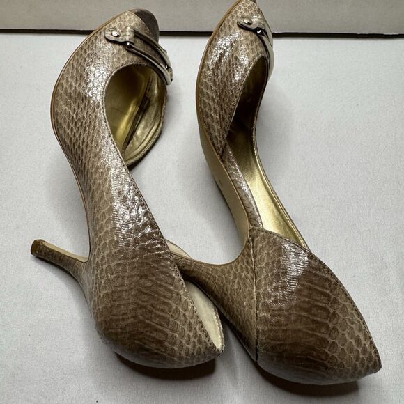 Anne Klein 2 D'orsay Snakeskin Embossed Peep Toe High Heel Shoes Women's Size 9 - Picture 10 of 12
